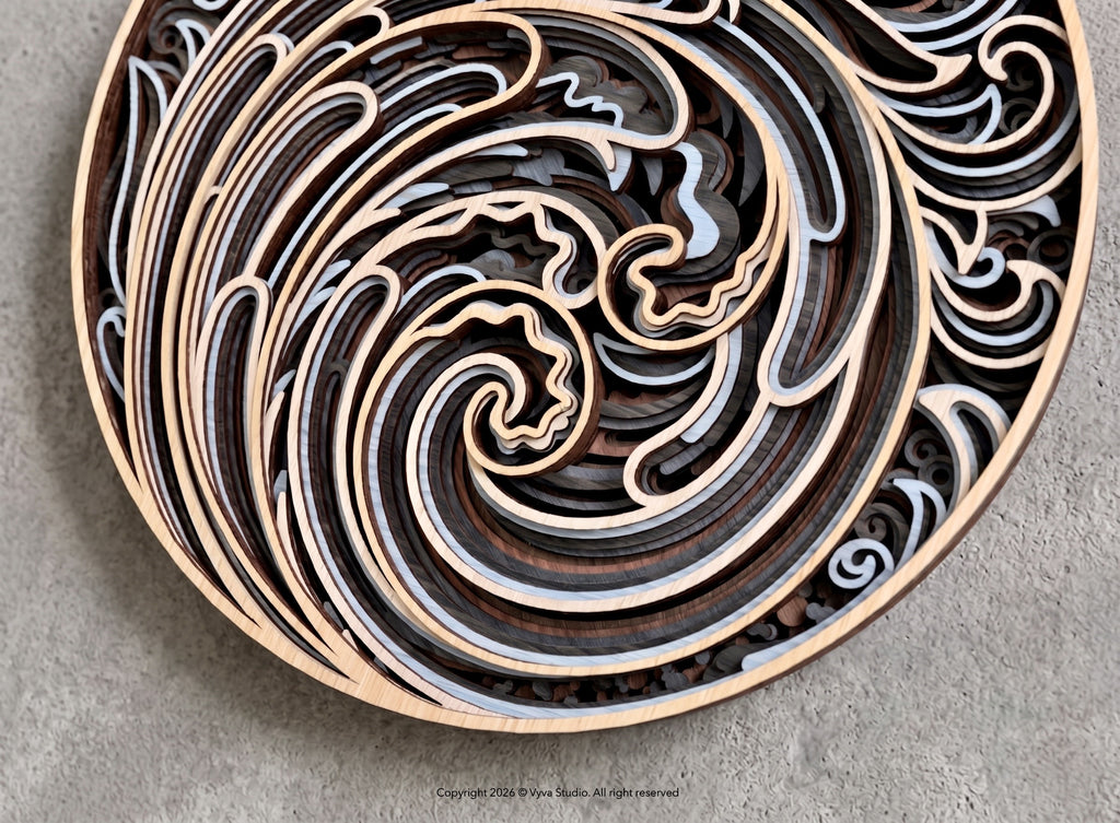 3D Ocean Wave Mandala SVG | Layered Coastal Wall Art | Nautical Ocean Decor