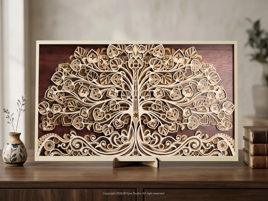 3D Tree of Life Laser Cut File, Layered Mandala Wood Art