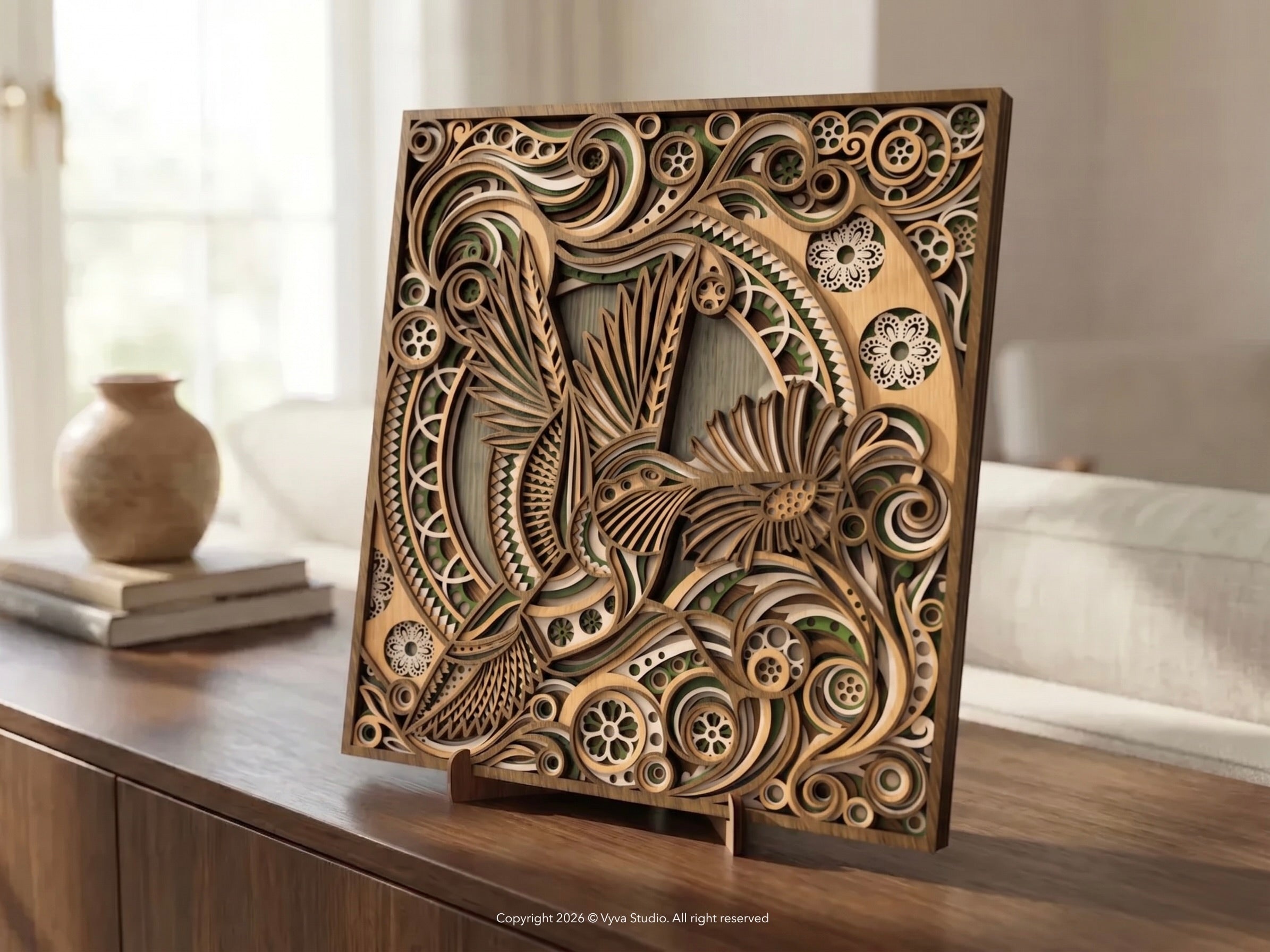 3D Layered Hummingbird Wall Art | Laser Cut SVG Mandala Floral File
