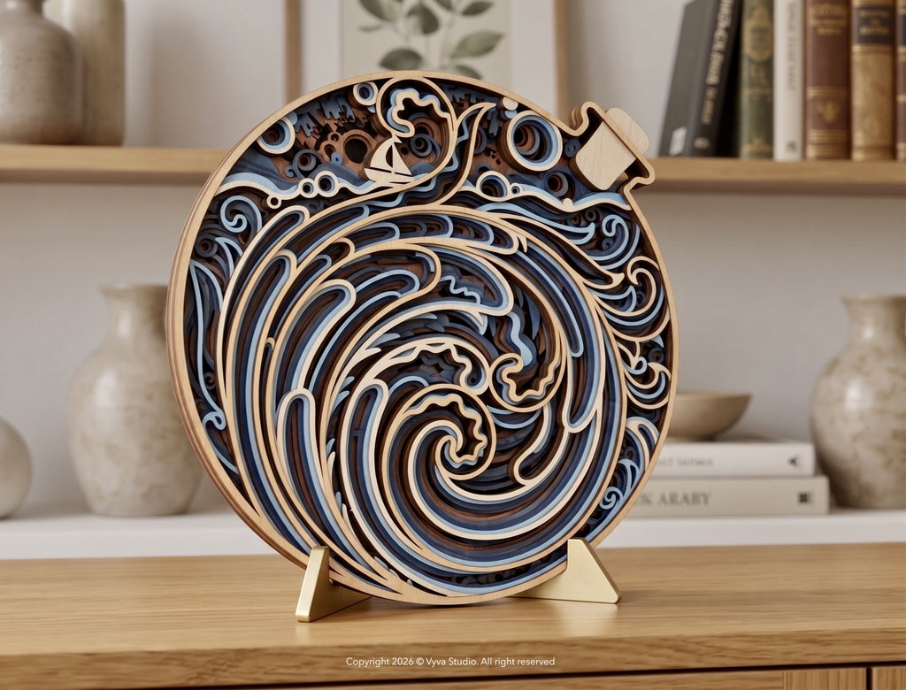 3D Ocean Wave Mandala SVG | Layered Coastal Wall Art | Nautical Ocean Decor
