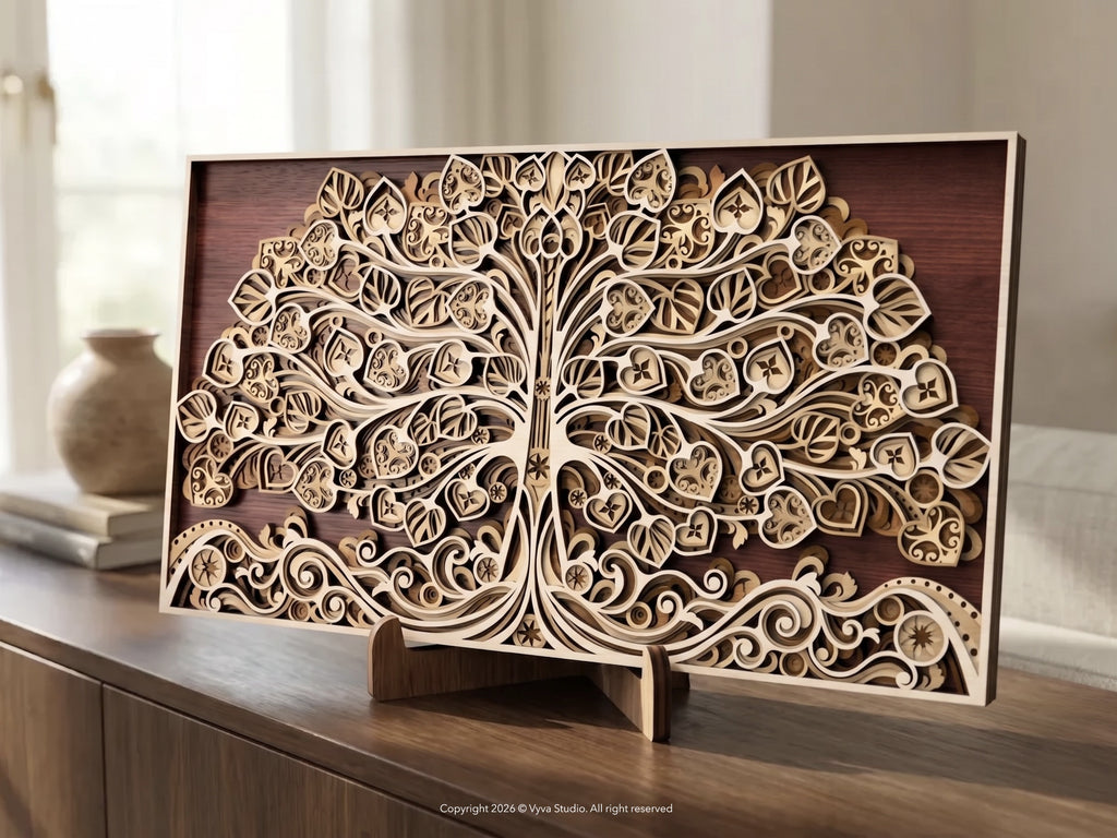 3D Tree of Life Laser Cut File, Layered Mandala Wood Art