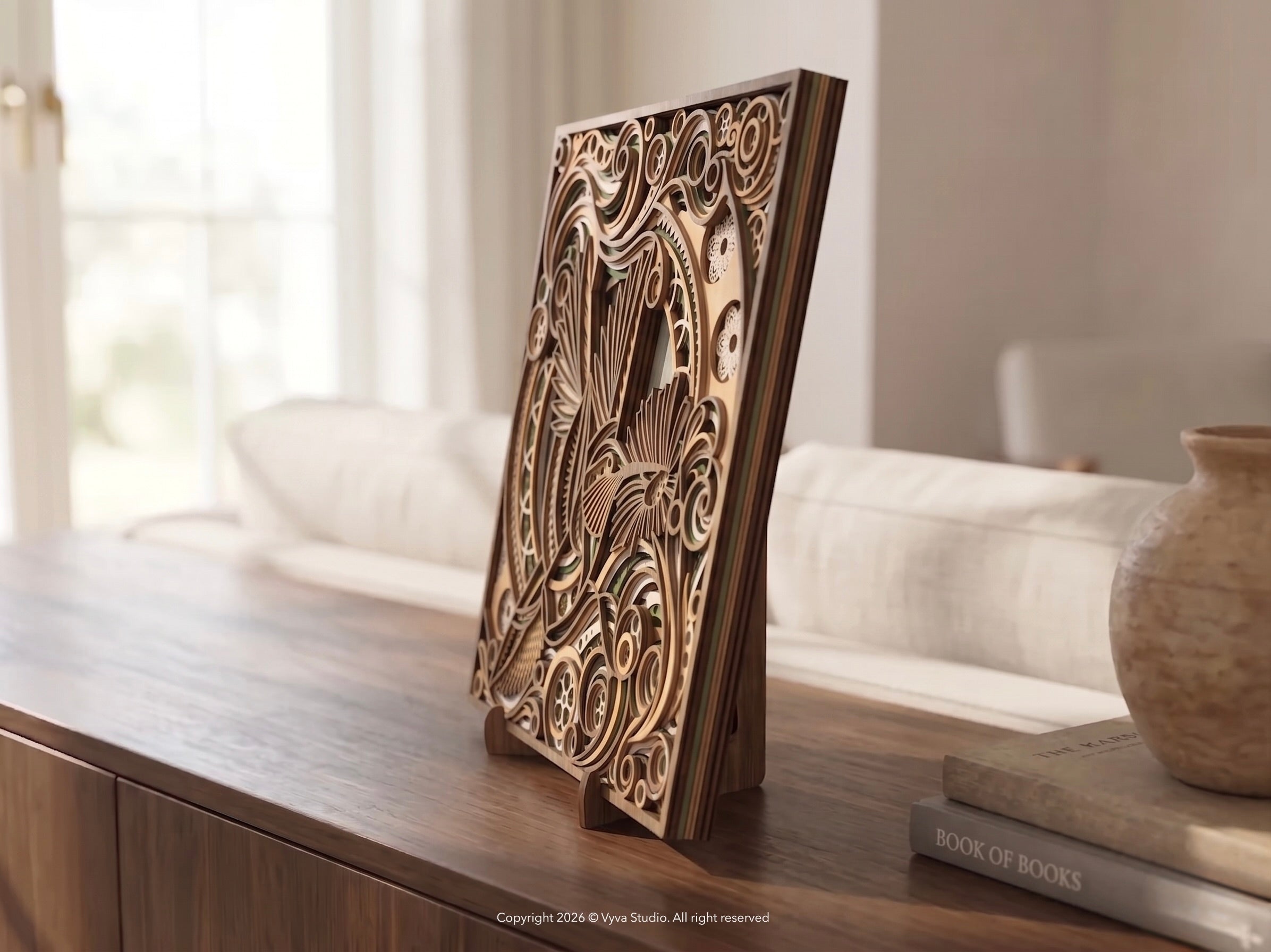 3D Layered Hummingbird Wall Art | Laser Cut SVG Mandala Floral File