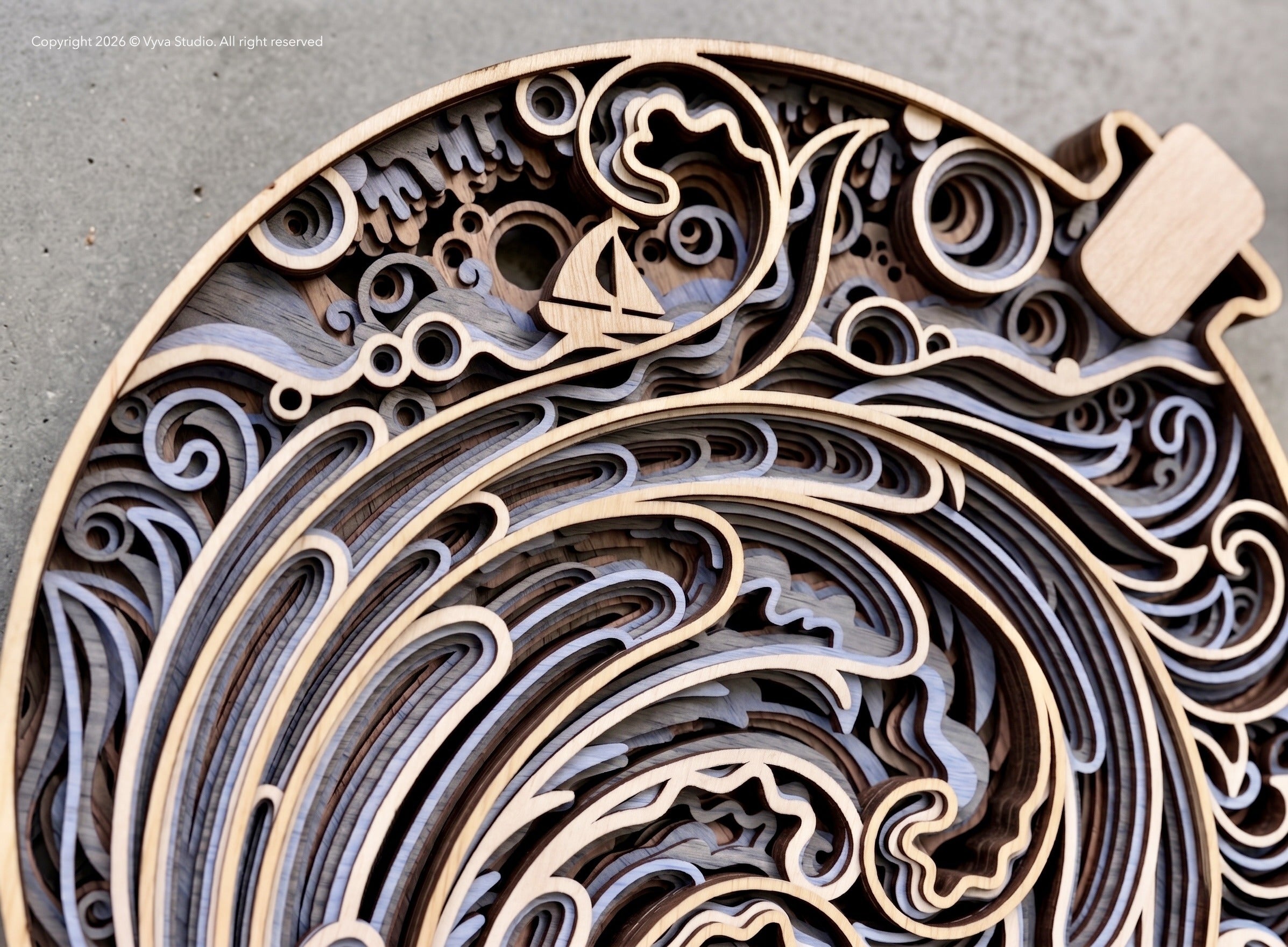 3D Ocean Wave Mandala SVG | Layered Coastal Wall Art | Nautical Ocean Decor