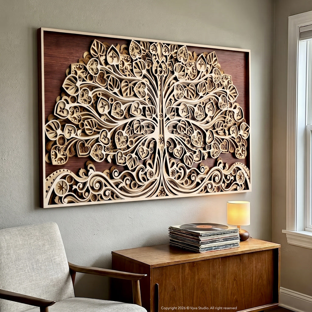 3D Tree of Life Laser Cut File, Layered Mandala Wood Art