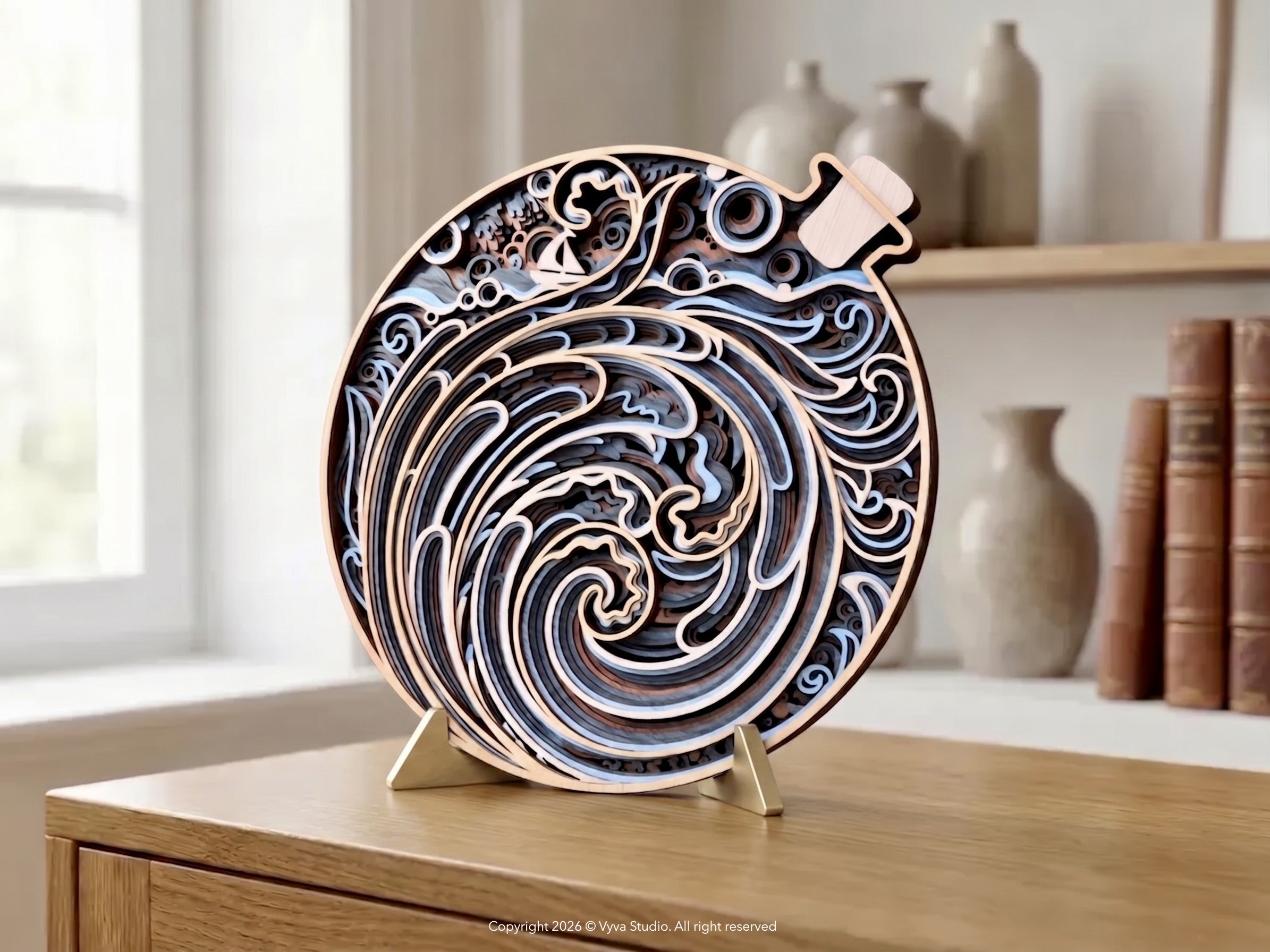 3D Ocean Wave Mandala SVG | Layered Coastal Wall Art | Nautical Ocean Decor
