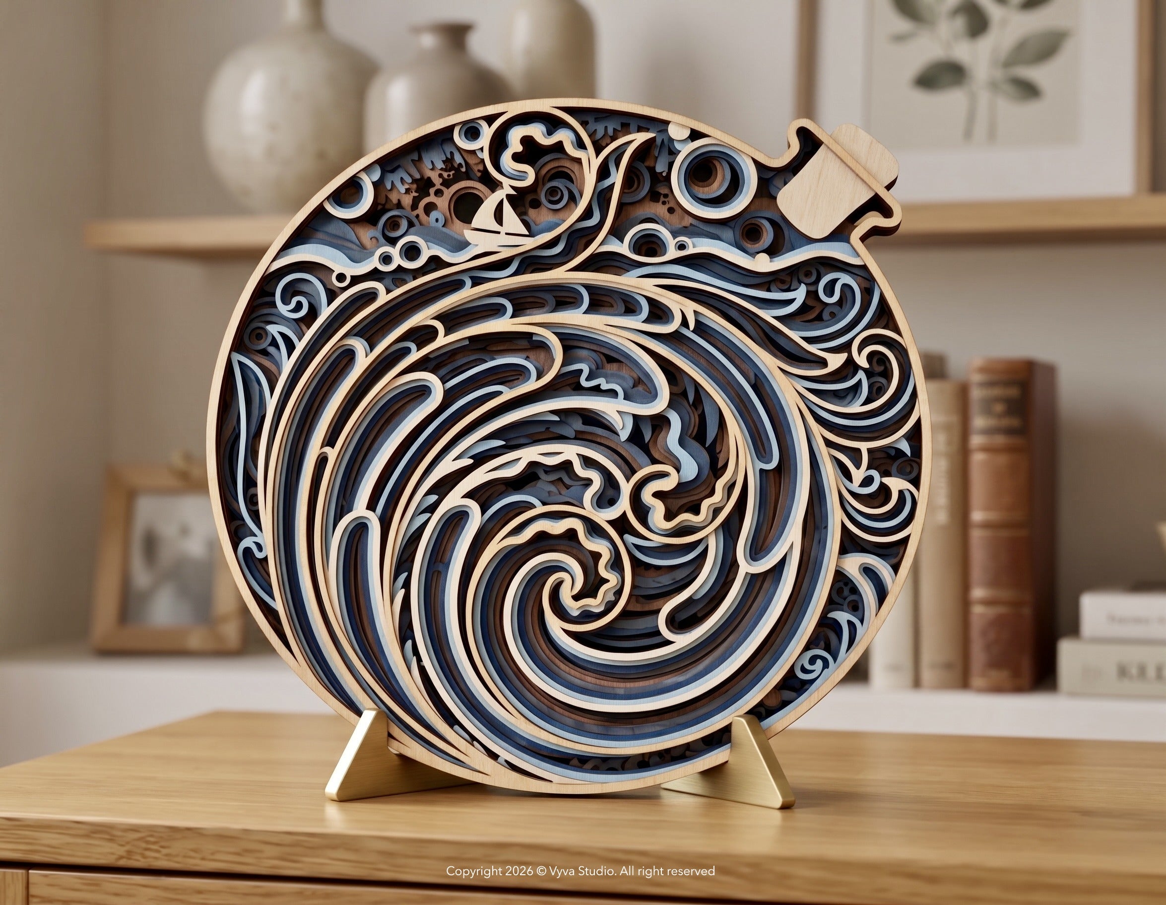 3D Ocean Wave Mandala SVG | Layered Coastal Wall Art | Nautical Ocean Decor