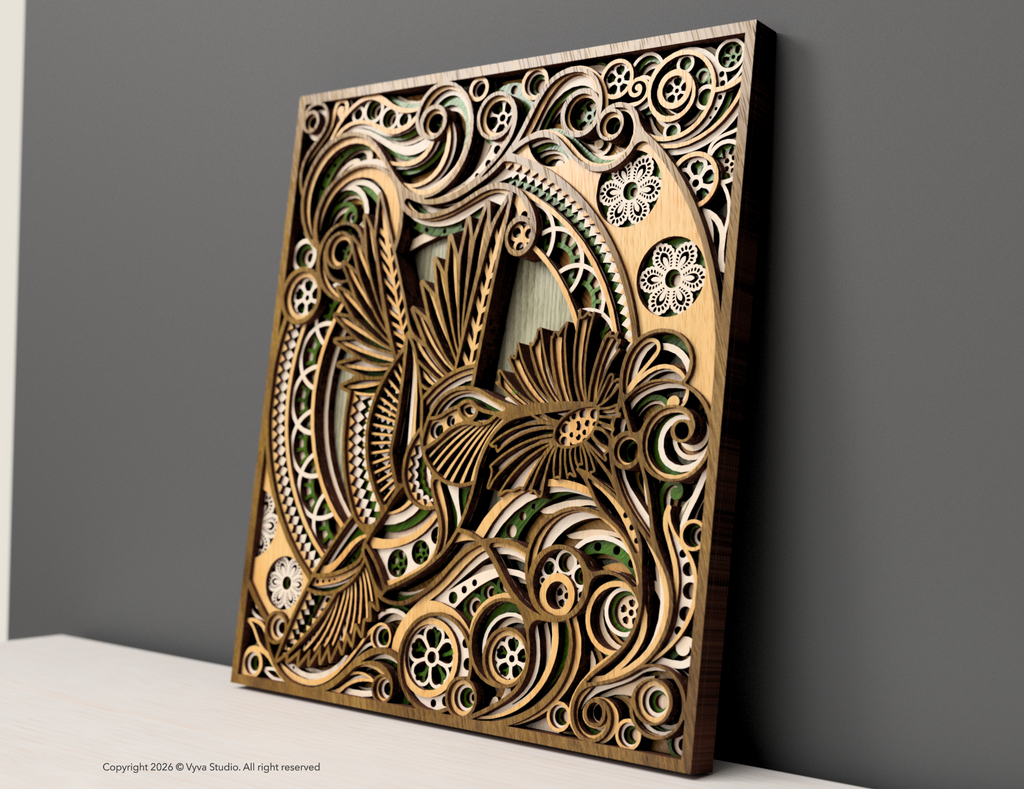 3D Layered Hummingbird Wall Art | Laser Cut SVG Mandala Floral File