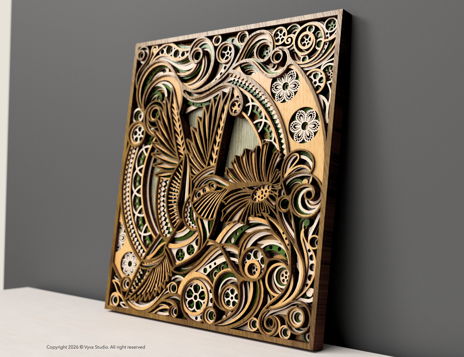 3D Layered Hummingbird Wall Art | Laser Cut SVG Mandala Floral File