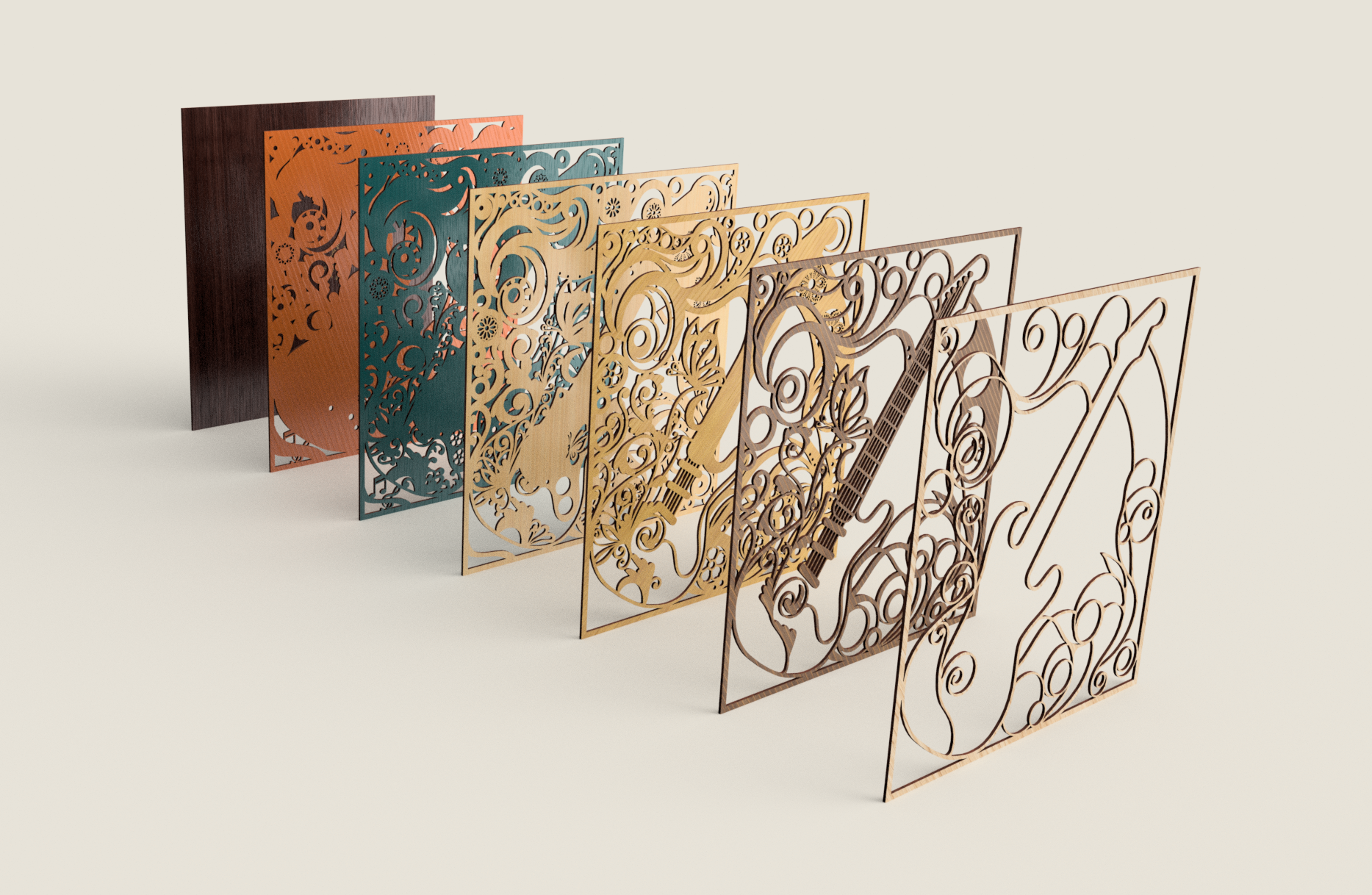 Flowing Muse – 3D Guitar Wall Art Laser Cut SVG, Musical Mandala Design, Intricate Layered File for Lasers & CNC Machines