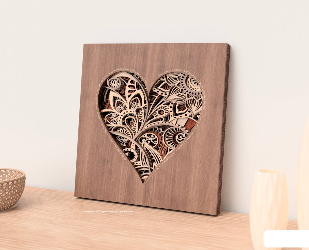 Mandala Heart Svg, 3D Multilayer Laser Cut File, Wood Wall Art, Zen, Vintage Style, Cricut, Glowforge Ready, Instant Digital Download