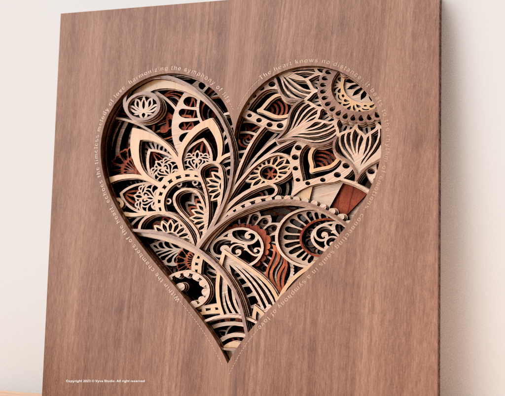 Mandala Heart Svg, 3D Multilayer Laser Cut File, Wood Wall Art, Zen, Vintage Style, Cricut, Glowforge Ready, Instant Digital Download