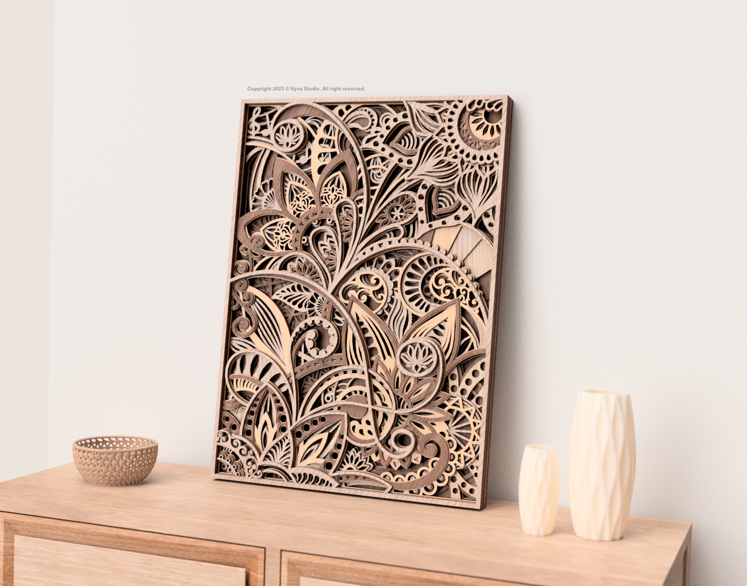 Laser Cuting Files for creating 3D multilayered vintage flower wall art suitable for laser cut available SVG, AI, DXF and Lightburn