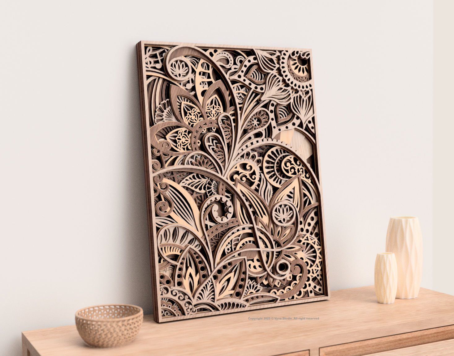 Laser Cuting Files for creating 3D multilayered vintage flower wall art - A0015