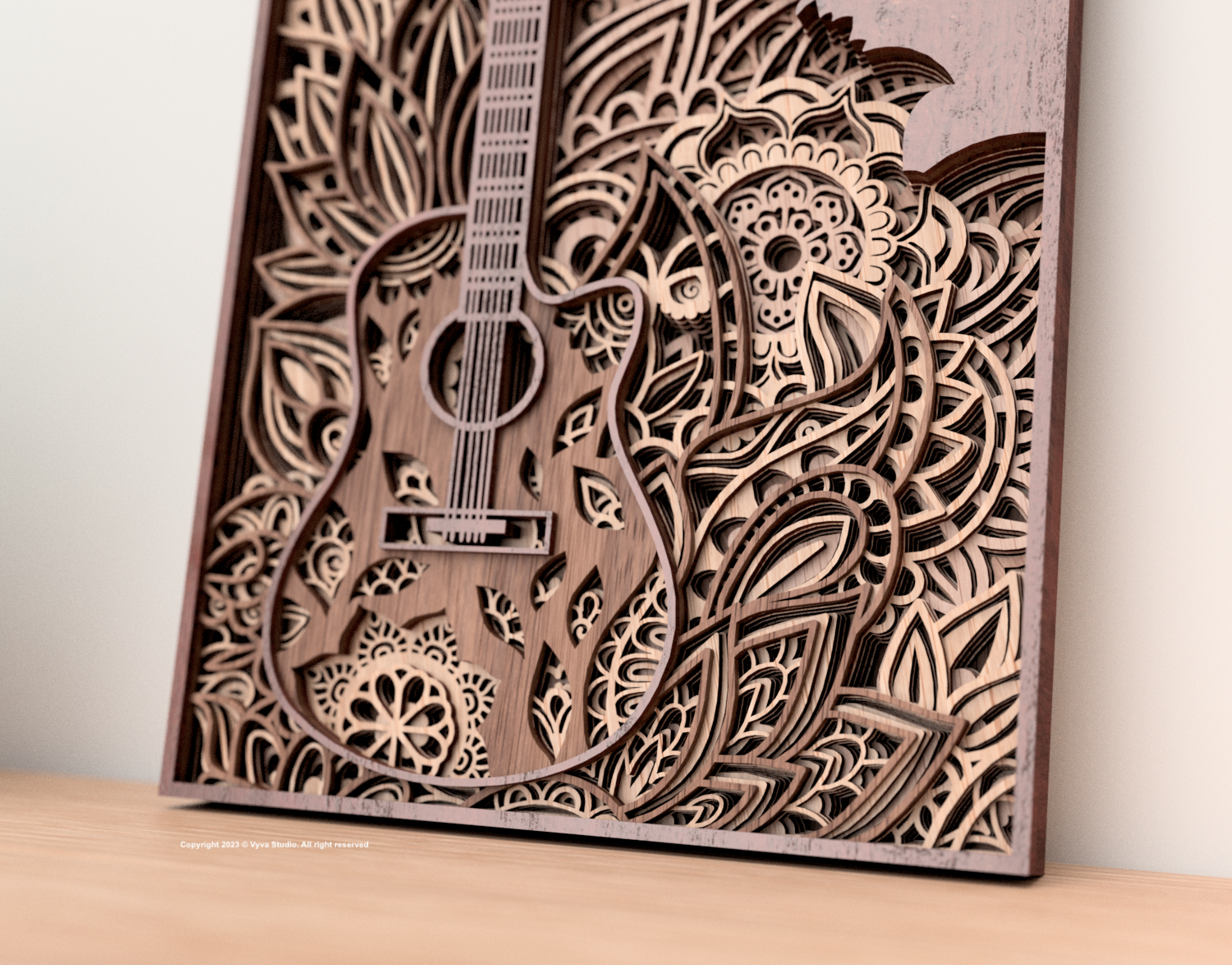 The Guitar - Laser Cutting File for creating multilayered mandala wall art suitable for laser cut, available in SVG, AI, DXF, Lightburns.