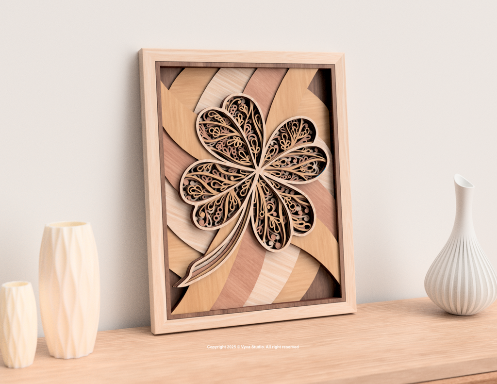 3D Mandala Laser Cut Files, Four-Leaf Clover Wall Art SVG, Layered Mandala - A0055