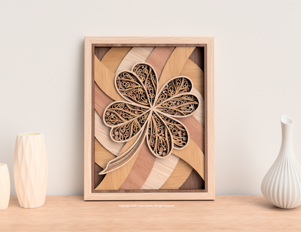 3D Mandala Laser Cut Files, Four-Leaf Clover Wall Art SVG, Layered Mandala - A0055