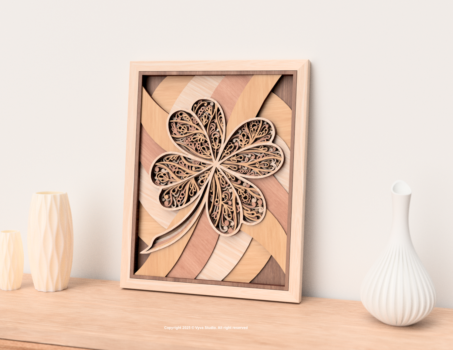 3D Mandala Laser Cut Files, Four-Leaf Clover Wall Art SVG, Layered Mandala - A0055