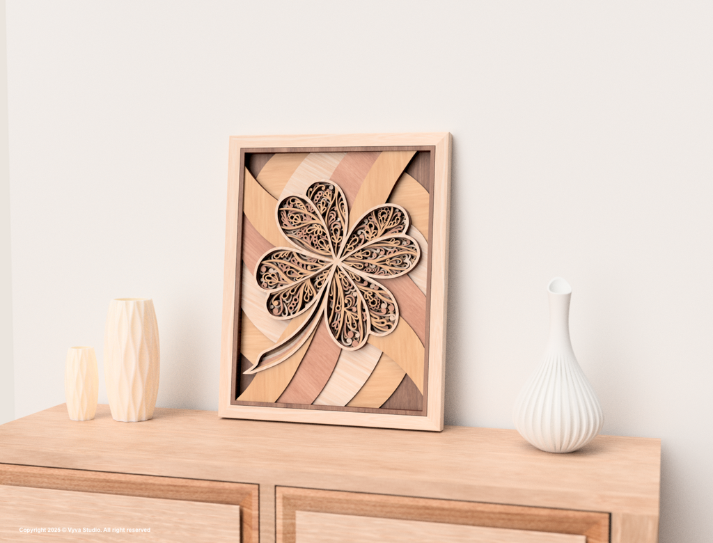 3D Mandala Laser Cut Files, Four-Leaf Clover Wall Art SVG, Layered Mandala - A0055