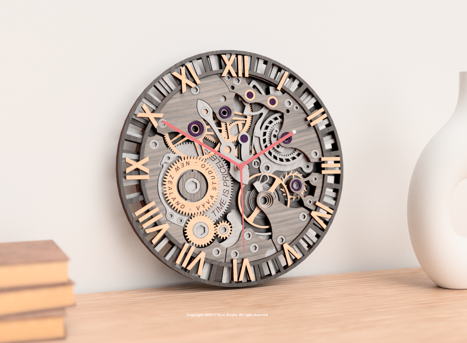 3D Steampunk Gear Clock Laser Cut File – Roman Numeral Wall Art (SVG, AI, DXF)