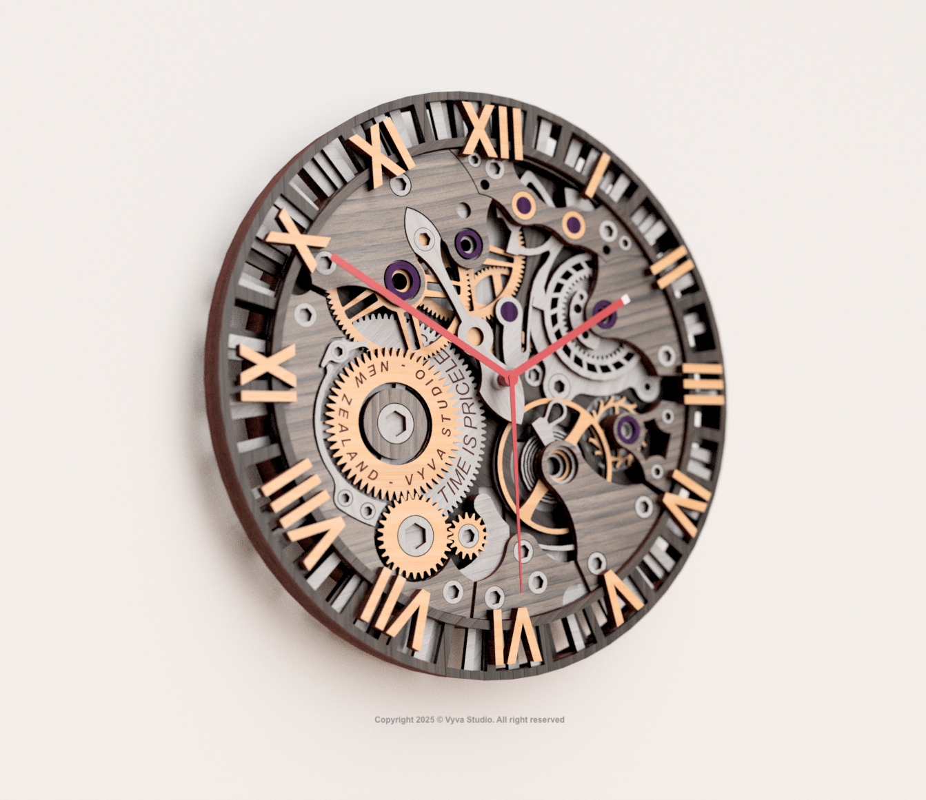 3D Steampunk Gear Clock Laser Cut File – Roman Numeral Wall Art (SVG, AI, DXF)