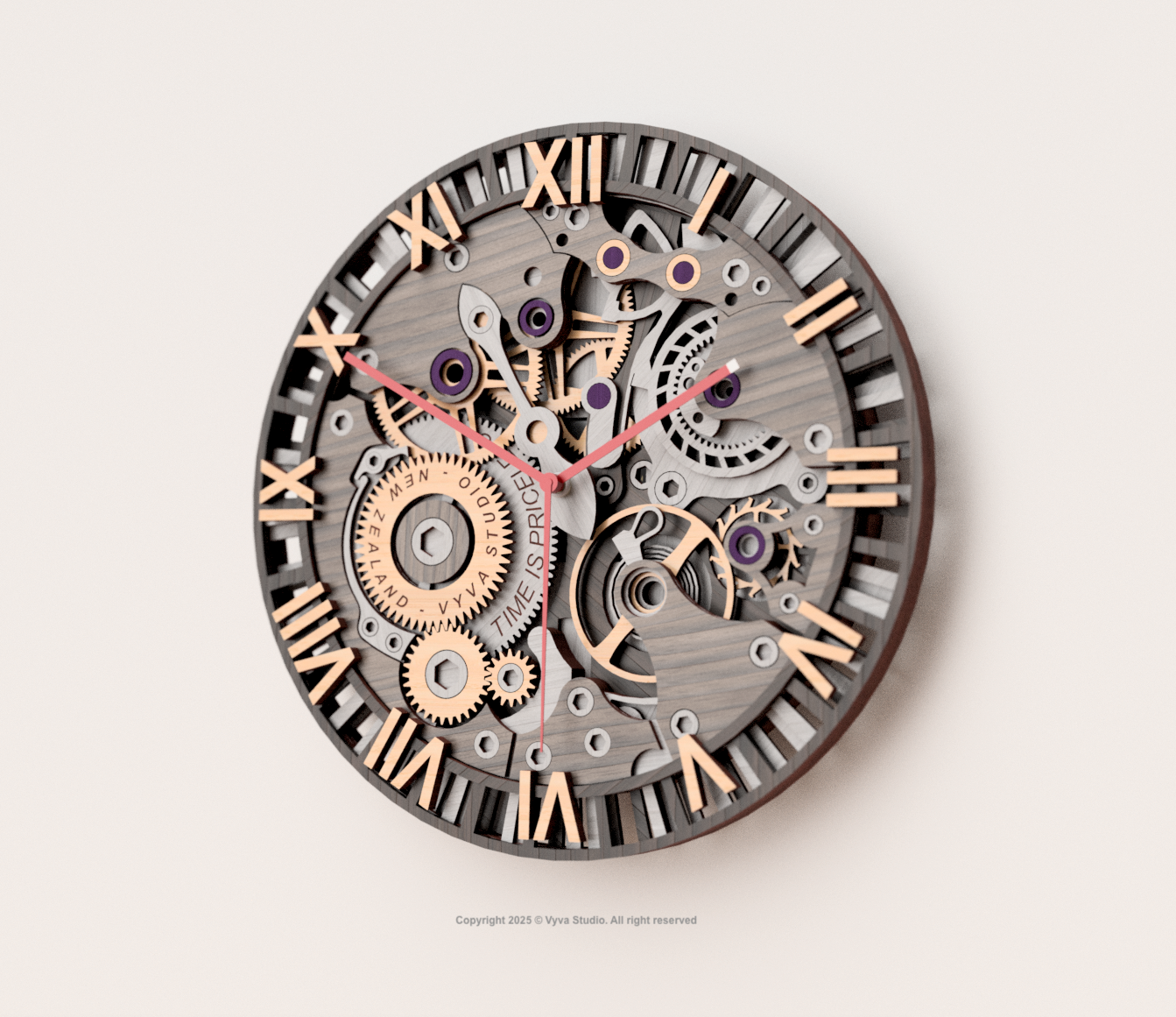 3D Steampunk Gear Clock Laser Cut File – Roman Numeral Wall Art (SVG, AI, DXF)