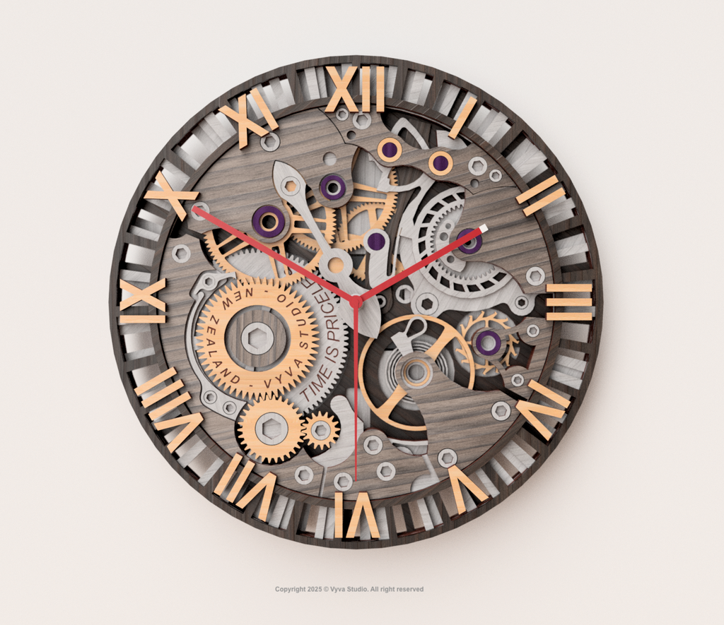 3D Steampunk Gear Clock Laser Cut File – Roman Numeral Wall Art - A0048