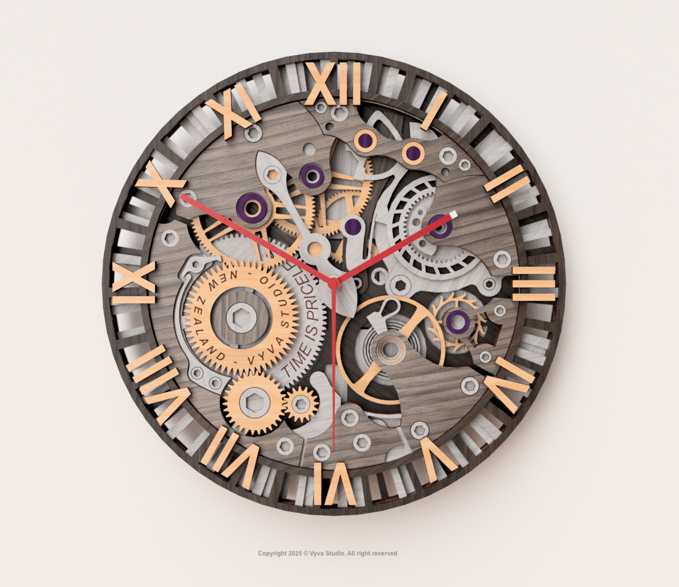 3D Steampunk Gear Clock Laser Cut File – Roman Numeral Wall Art (SVG, AI, DXF)