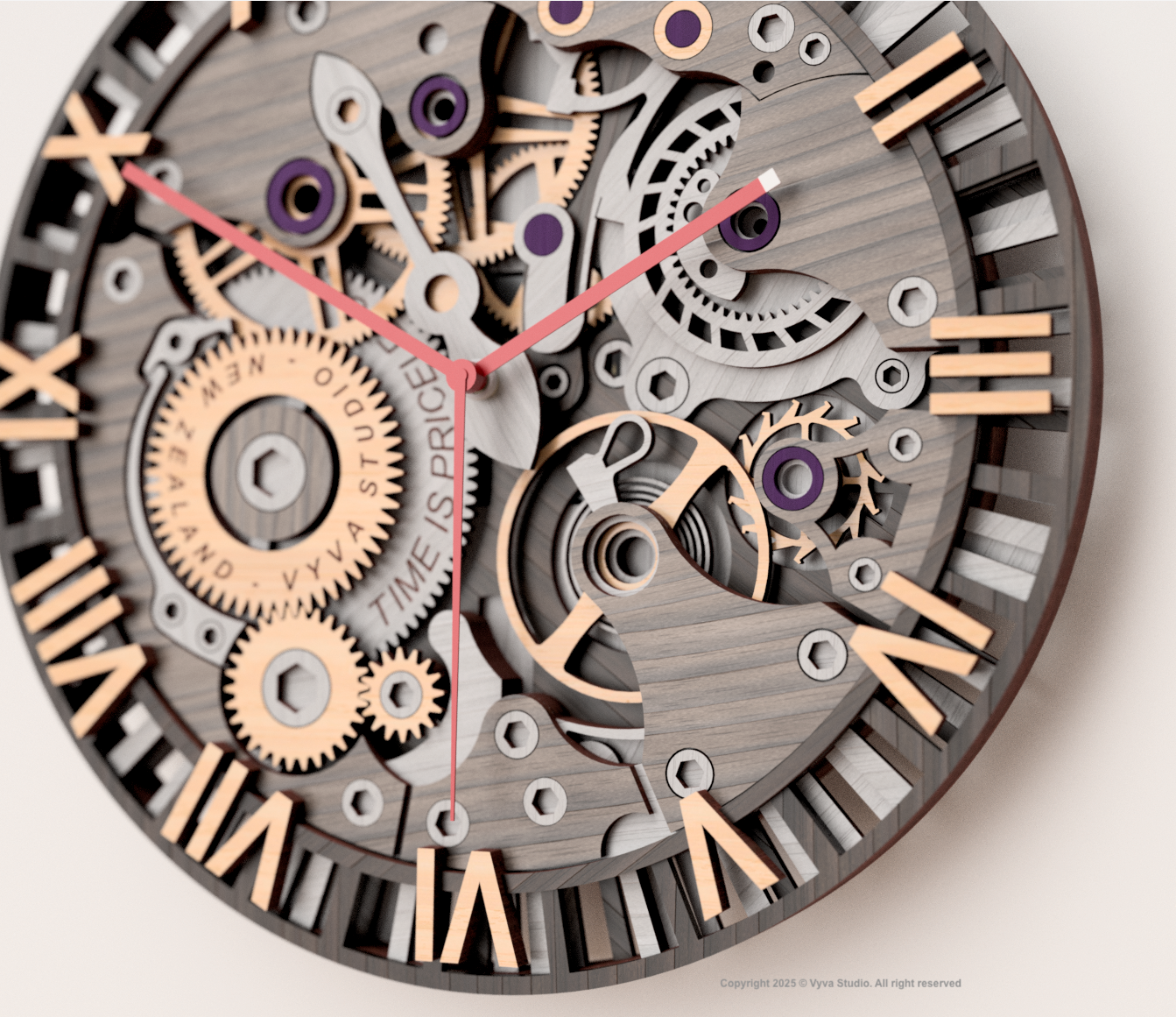 3D Steampunk Gear Clock Laser Cut File – Roman Numeral Wall Art (SVG, AI, DXF)