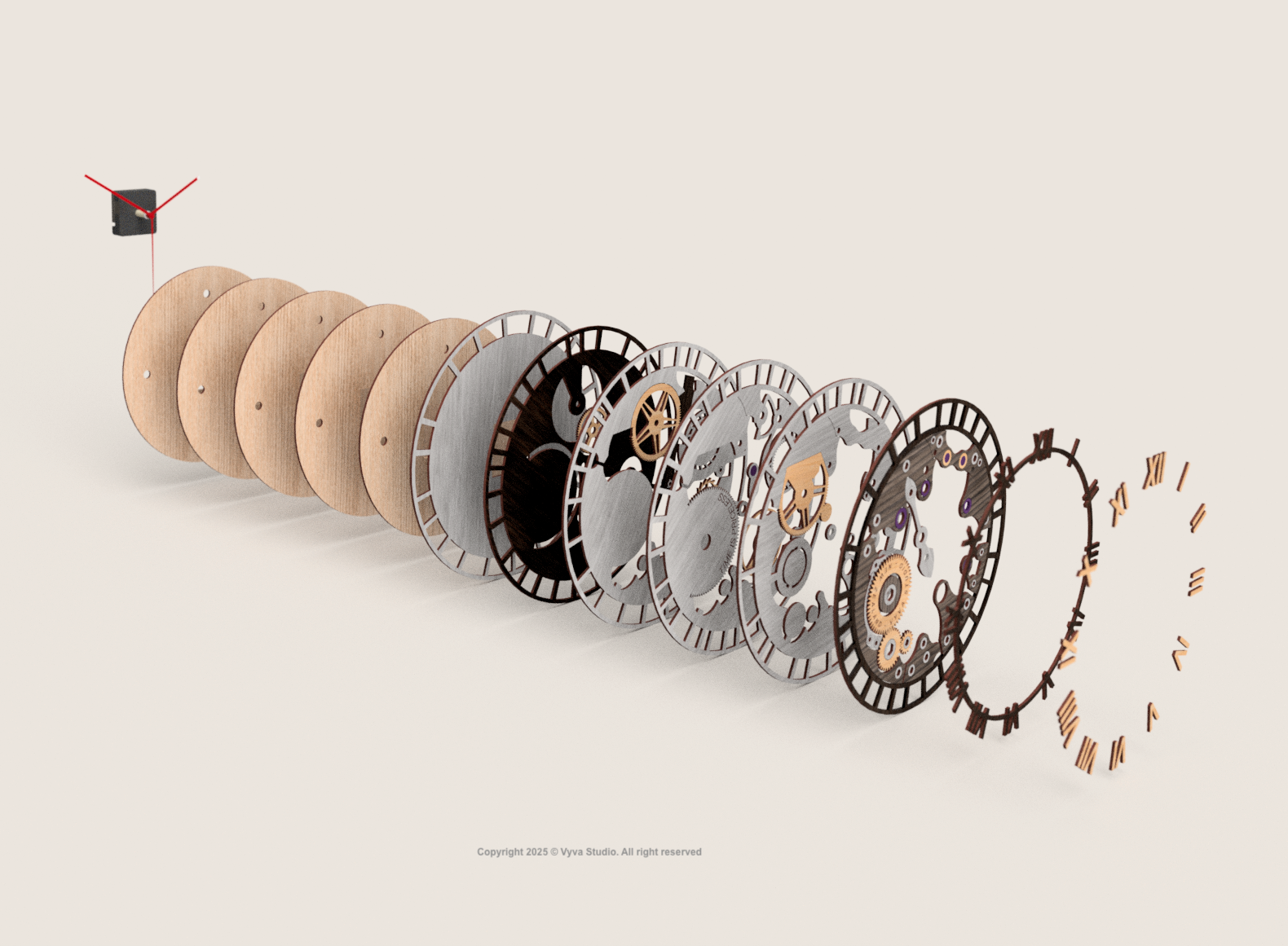 3D Steampunk Gear Clock Laser Cut File – Roman Numeral Wall Art - A0048