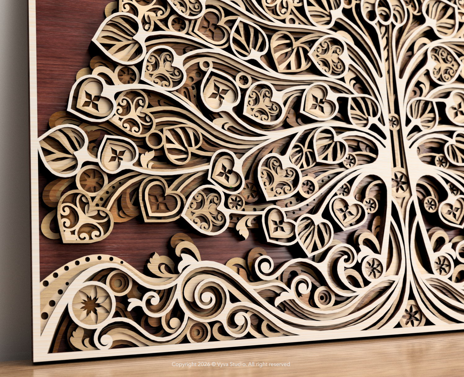 3D Tree of Life Laser Cut File, Layered Mandala Wood Art