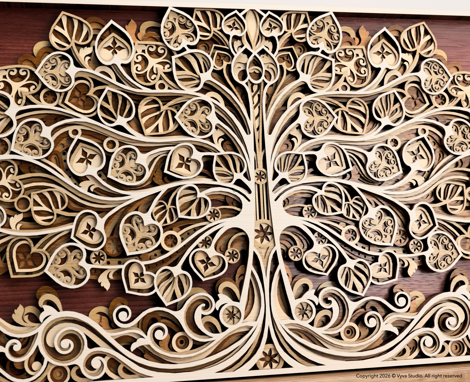 3D Tree of Life Laser Cut File, Layered Mandala Wood Art