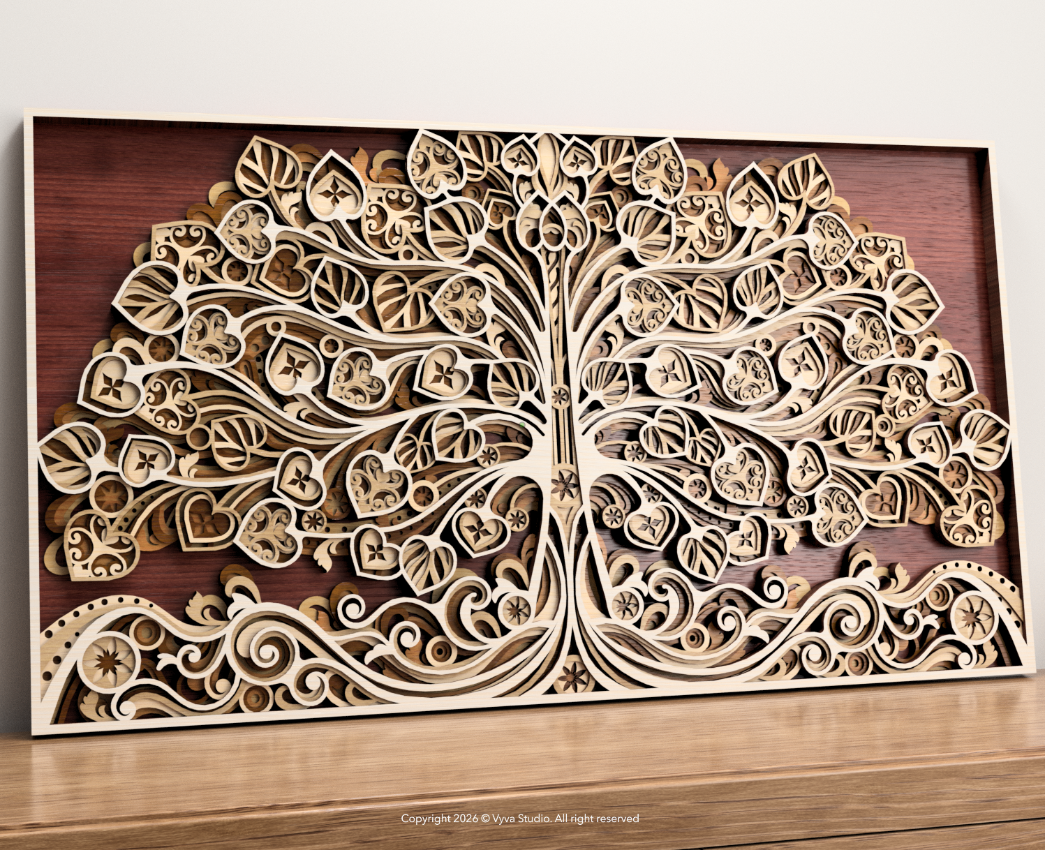 3D Tree of Life Laser Cut File, Layered Mandala Wood Art