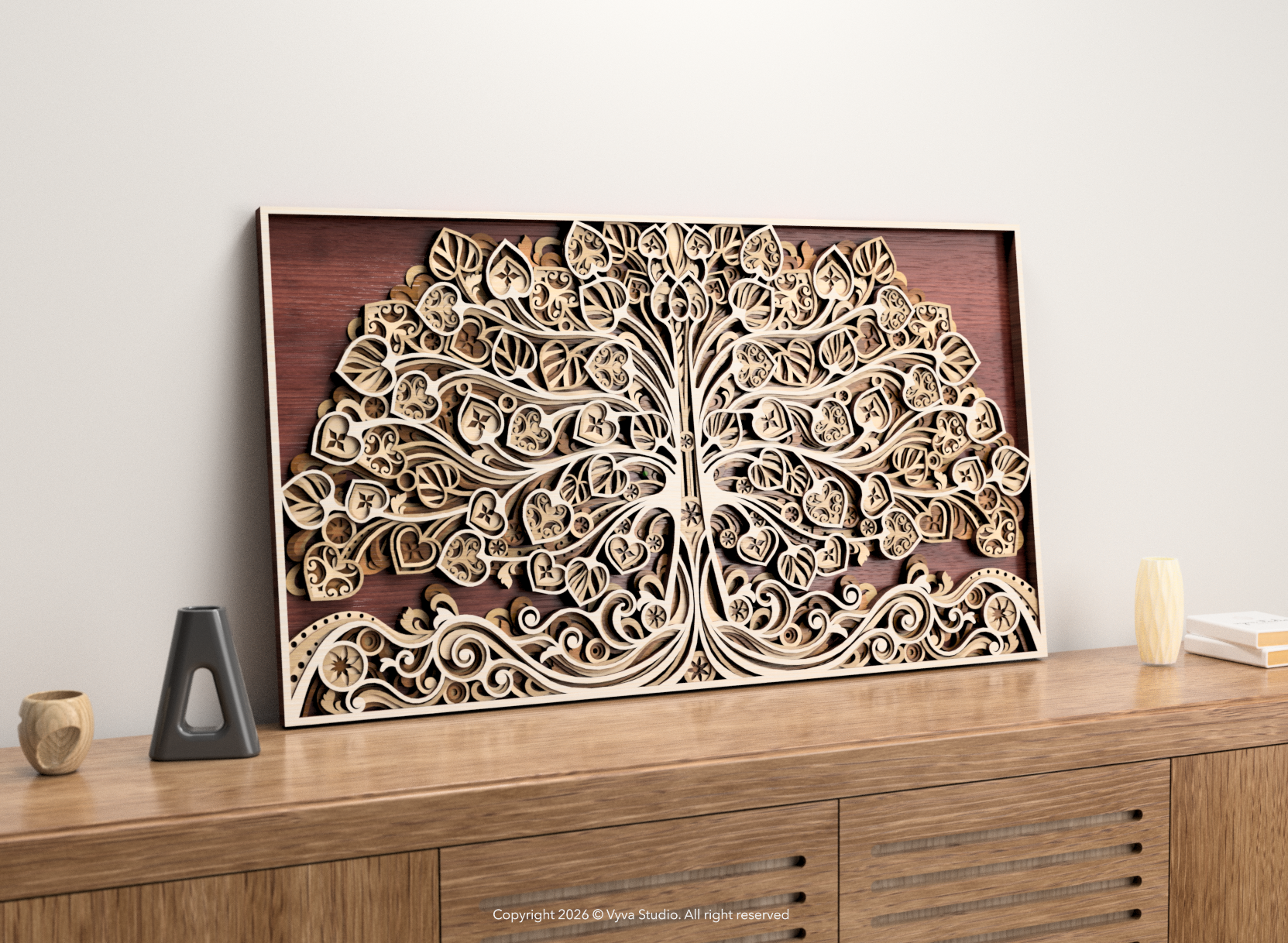 3D Tree of Life Laser Cut File, Layered Mandala Wood Art