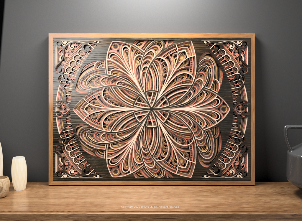3D Layered Mandala Laser Cut SVG, Cosmic Floral Wall Art, Atomic Bloom