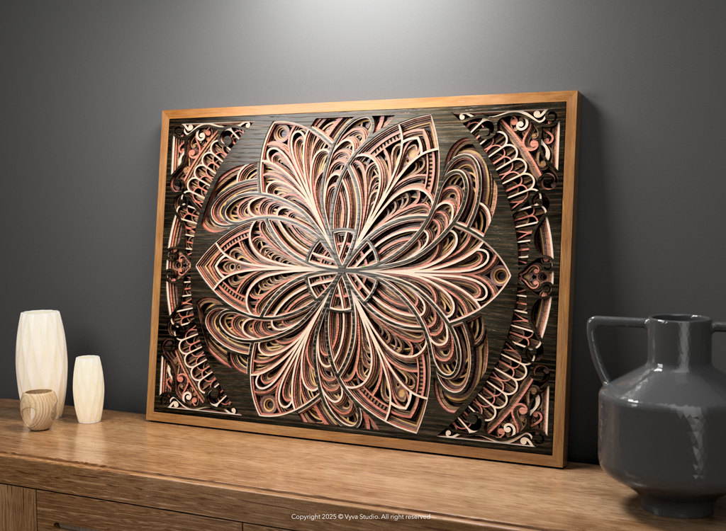 3D Layered Mandala Laser Cut SVG, Cosmic Floral Wall Art, Atomic Bloom