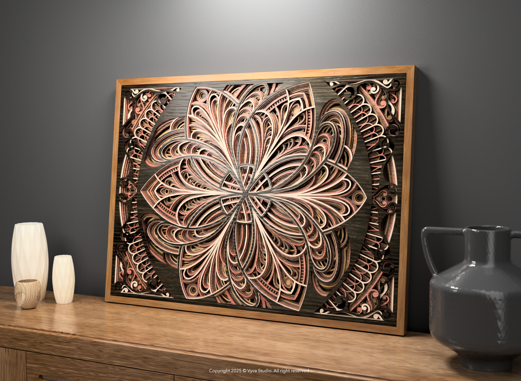 3D Layered Mandala Laser Cut SVG, Cosmic Floral Wall Art, Atomic Bloom