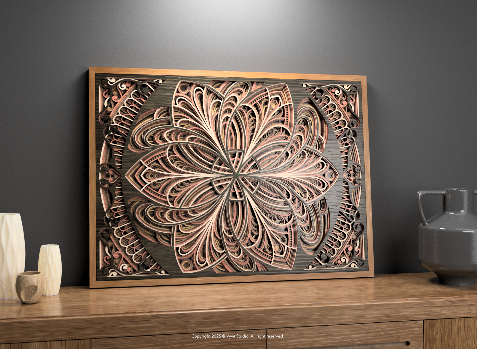 3D Layered Mandala Laser Cut SVG, Cosmic Floral Wall Art, Atomic Bloom