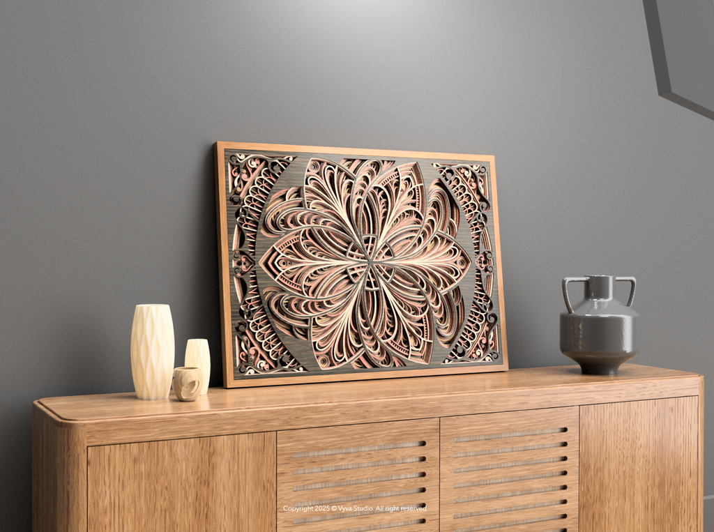 3D Layered Mandala Laser Cut SVG, Cosmic Floral Wall Art, Atomic Bloom