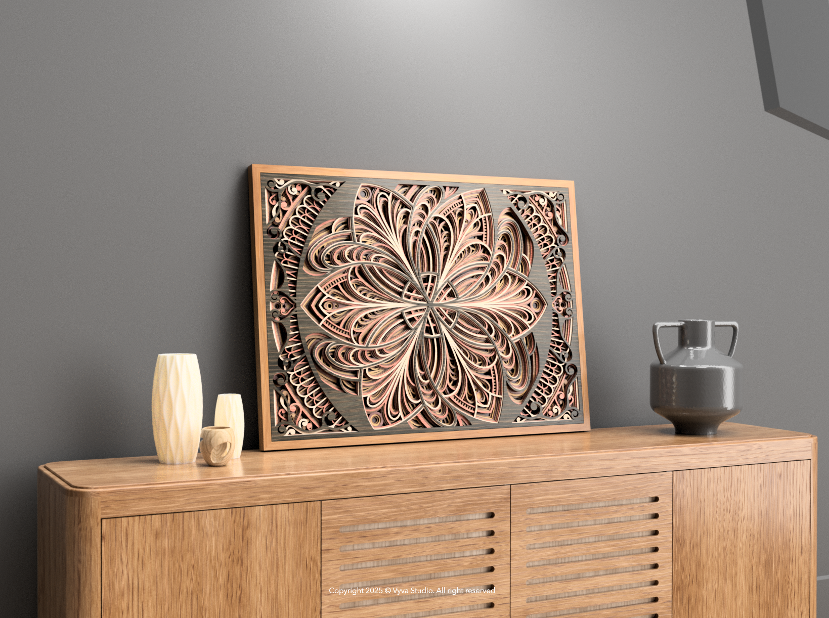 3D Layered Mandala Laser Cut SVG, Cosmic Floral Wall Art, Atomic Bloom