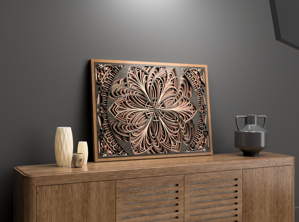 3D Layered Mandala Laser Cut SVG, Cosmic Floral Wall Art, Atomic Bloom
