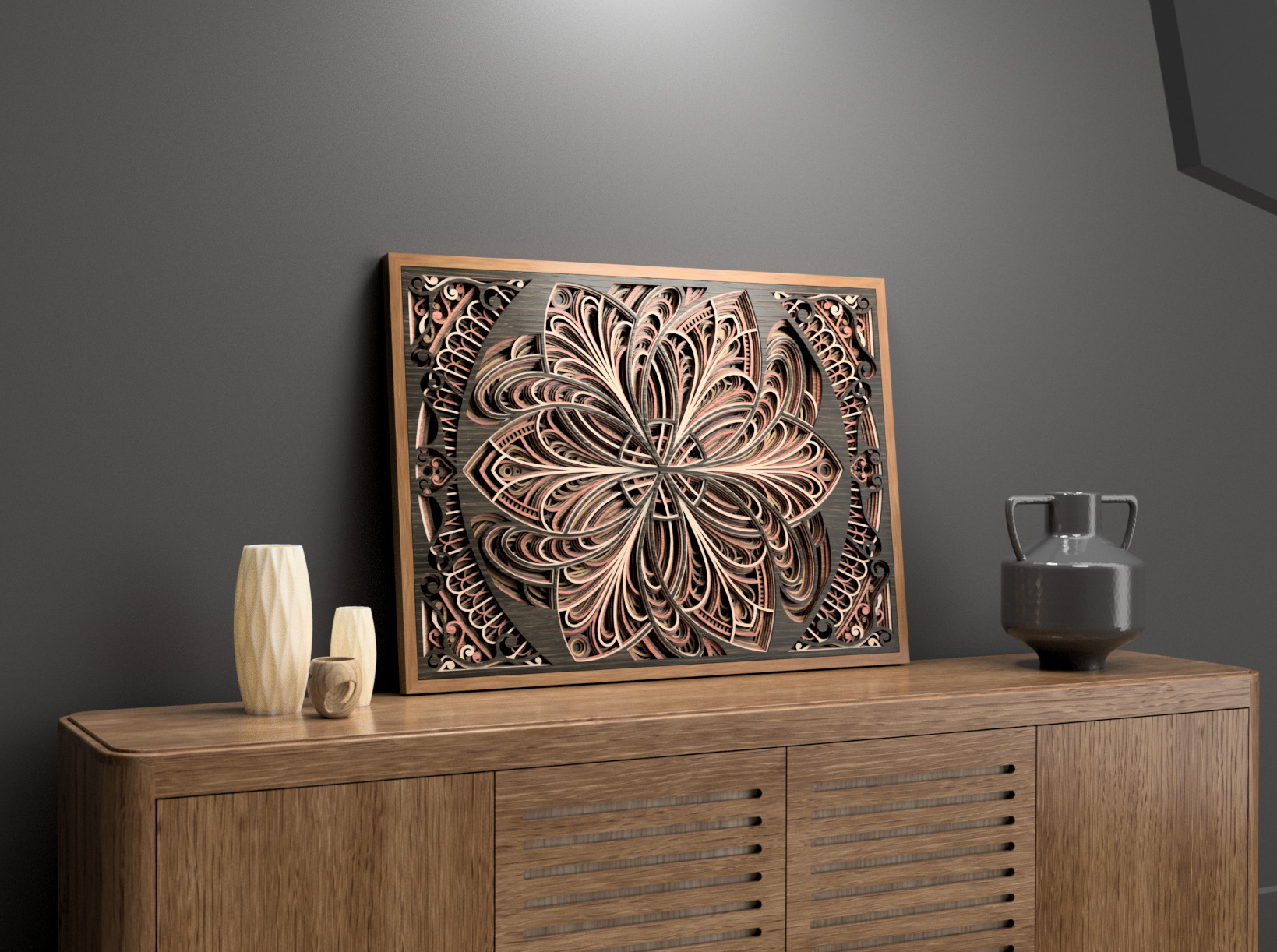 3D Layered Mandala Laser Cut SVG, Cosmic Floral Wall Art, Atomic Bloom