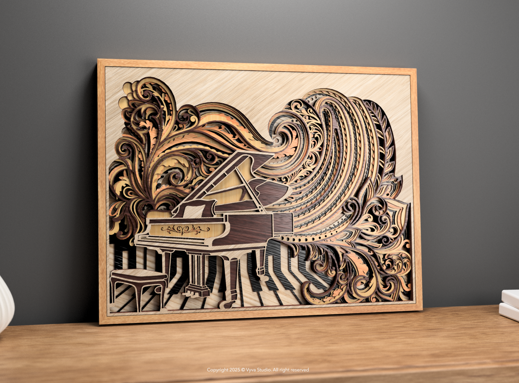 3D Piano Mandala SVG: Baroque Laser Cut Wall Art (Digital Download)