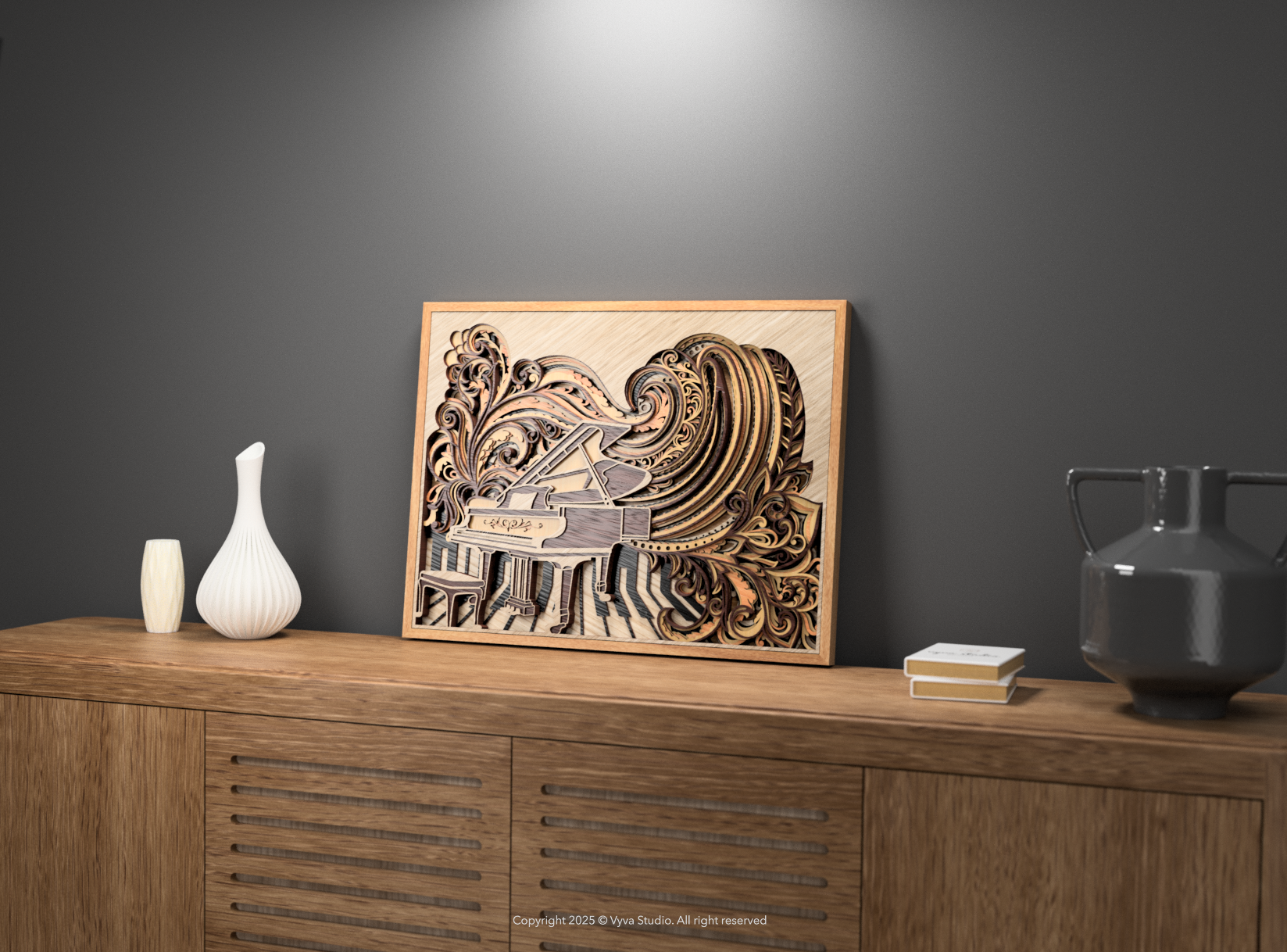 3D Piano Mandala SVG: Baroque Laser Cut Wall Art (Digital Download)