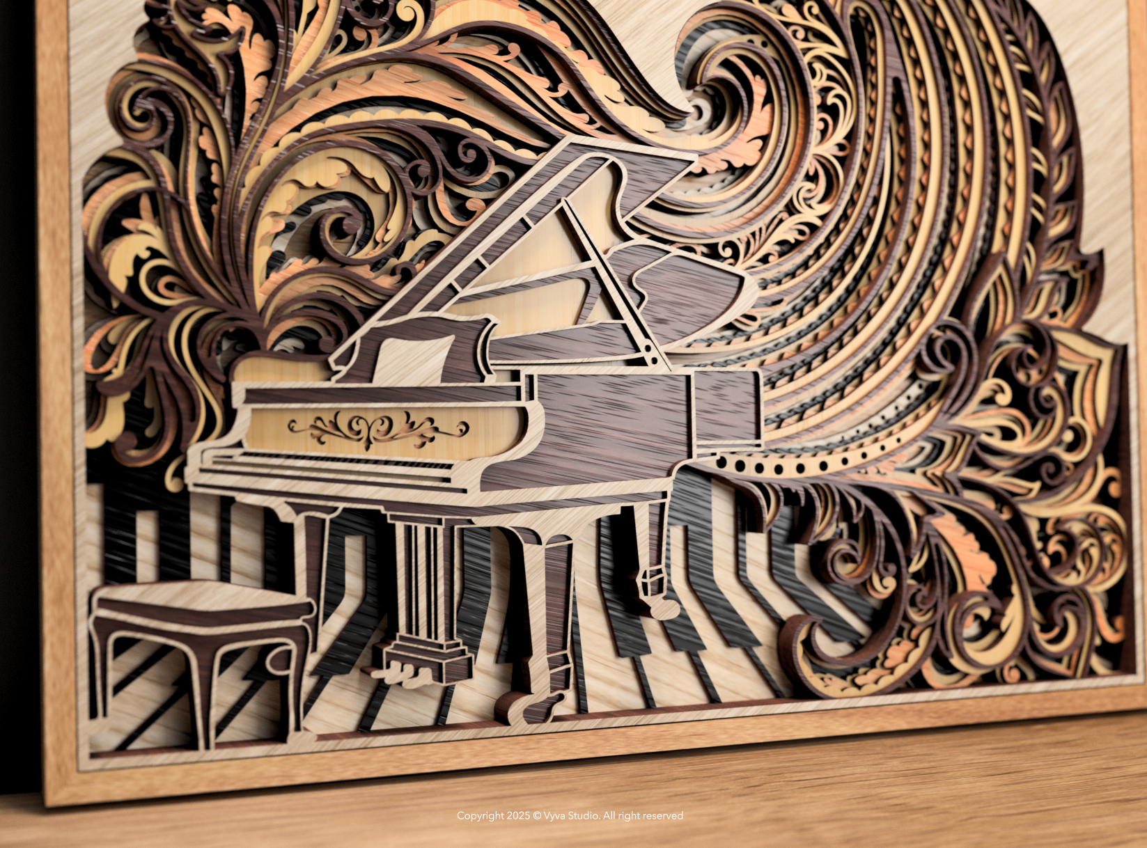 3D Piano Mandala SVG: Baroque Laser Cut Wall Art (Digital Download)