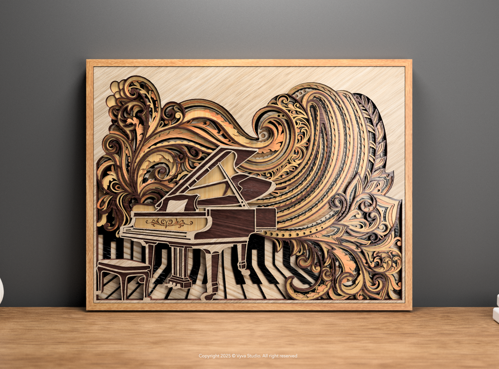 3D Piano Mandala SVG: Baroque Laser Cut Wall Art (Digital Download)