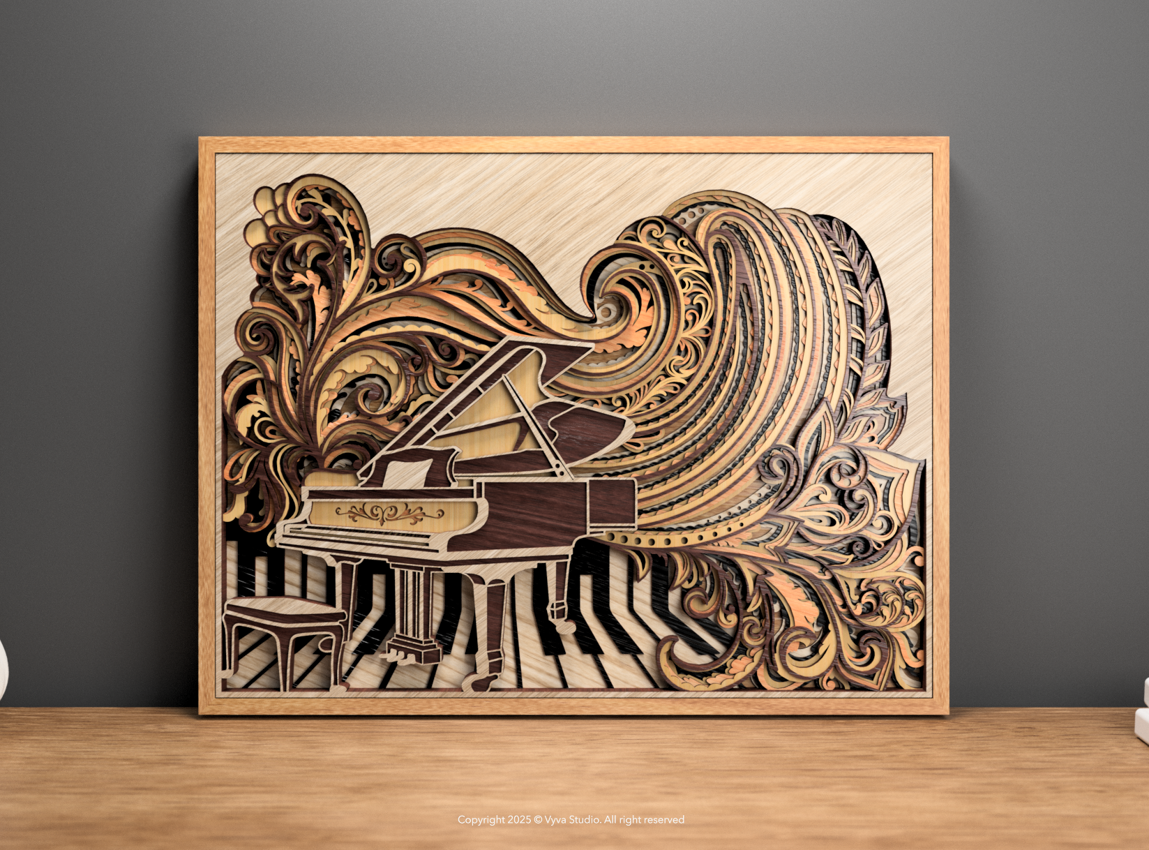 3D Piano Mandala SVG: Baroque Laser Cut Wall Art (Digital Download)