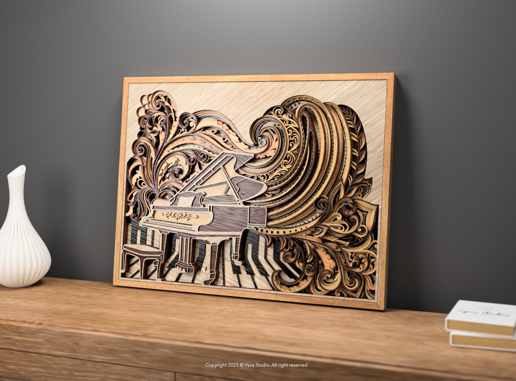 3D Piano Mandala SVG: Baroque Laser Cut Wall Art (Digital Download)