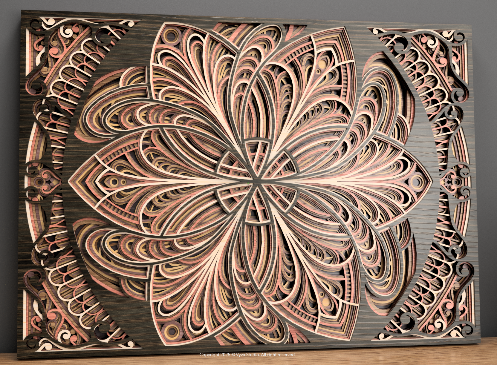 3D Layered Mandala Laser Cut SVG, Cosmic Floral Wall Art, Atomic Bloom