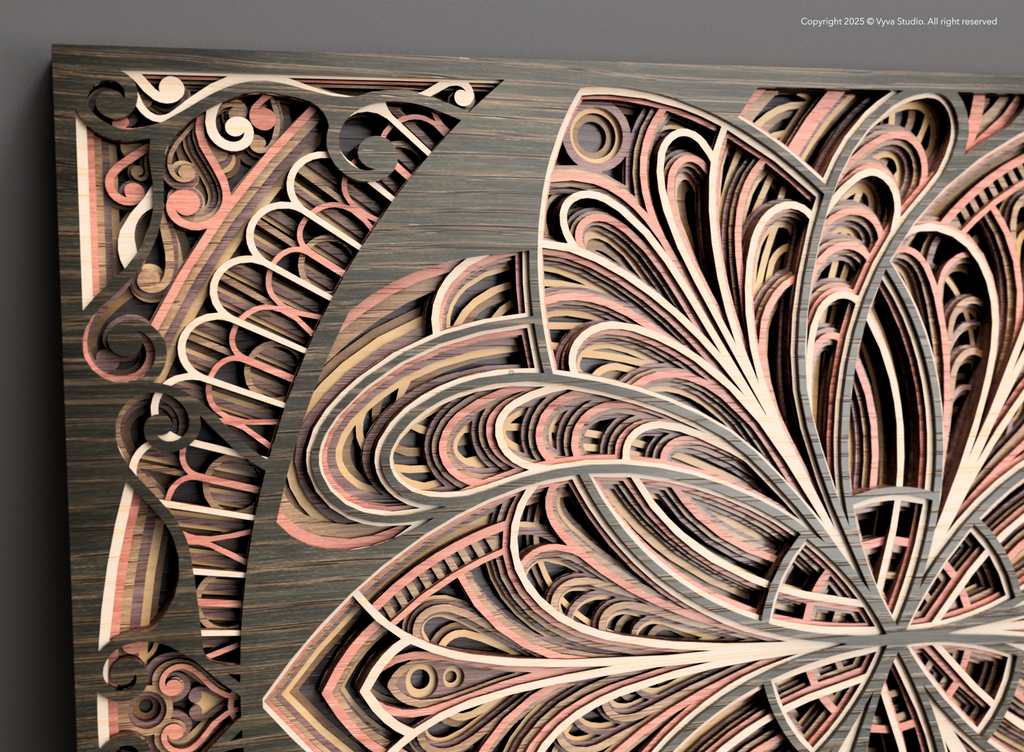 3D Layered Mandala Laser Cut SVG, Cosmic Floral Wall Art, Atomic Bloom