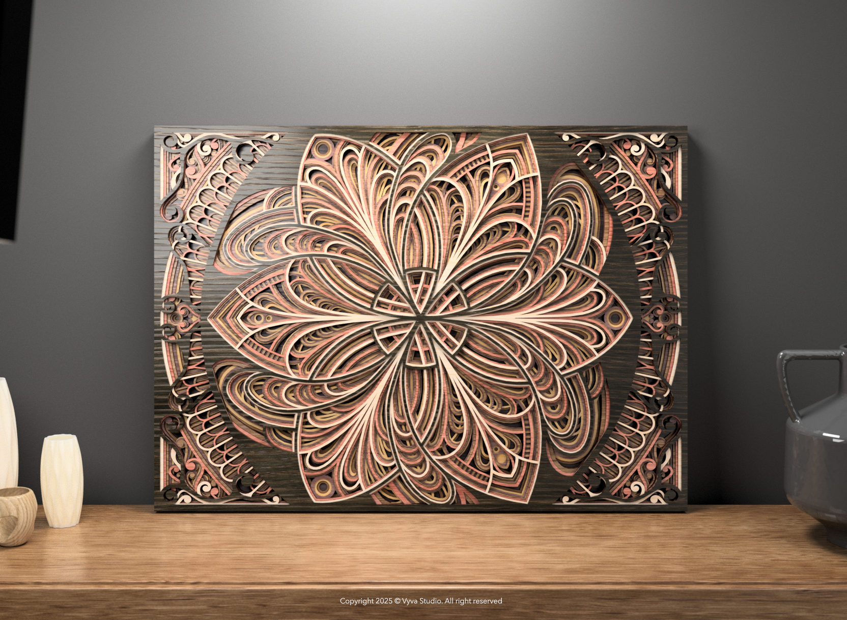 3D Layered Mandala Laser Cut SVG, Cosmic Floral Wall Art, Atomic Bloom